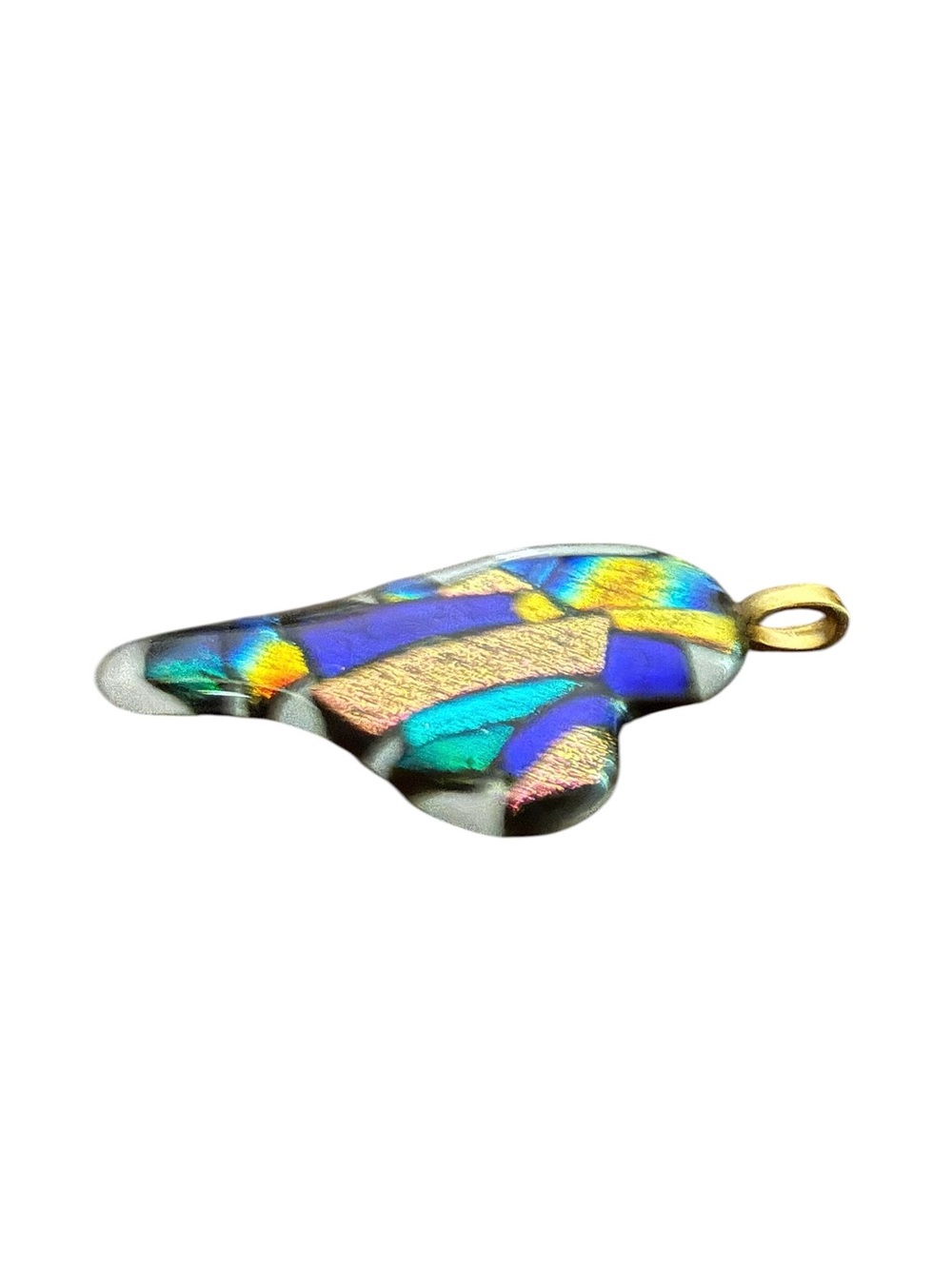 Vintage Dichroic Glass Asymmetrical Heart Pendant- Flat Back Art Glass Colorful - Picture 8 of 8